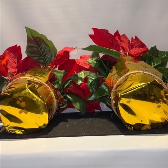 Ashland Red and Green Poinsettia Arrangement with Gold Wrap - Picture 7 of 7